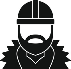 Close up of a lumberjack wearing a protective helmet, winter clothes, and sporting a thick beard, ready for work in cold conditions