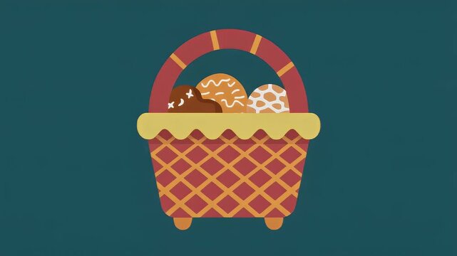 A charming flat vector illustration of a festive gift basket filled with a variety of delicious chocolate truffles and candies