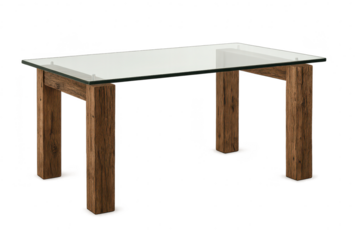 Stylish wooden and glass dining table, isolated on a transparent background