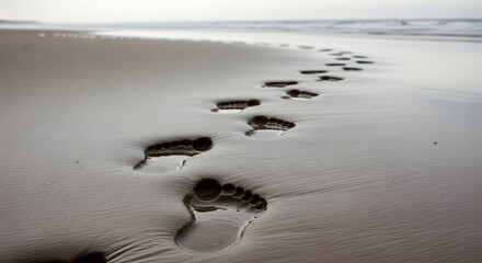 Footprints on the Beach Sand A Path Along the Shoreline