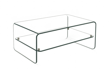 Modern glass coffee table with metal frame isolated on transparent background.