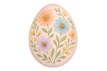 Decorated Floral Easter Egg Isolated on Transparent Background
