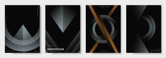 Modern luxury invitation card. Golden curve elegant, gold line gradient on dark color background. Premium design illustration for gala card, grand opening, party invitation.