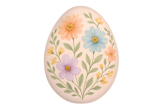 Decorated Floral Easter Egg Isolated on Transparent Background - Powered by Adobe