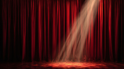 A Spotlight Shines on Stage Curtains, creating a Dramatic Atmosphere