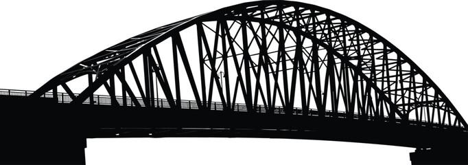 Steel, arch, bridge, silhouette, truss, beam, column, support, span, deck, railing, vector, black, pose, structure, engineering, transport, infrastructure, symmetry, flavector