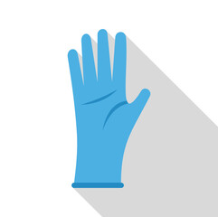 Obraz premium Medical blue latex glove showing open hand gesture with long shadow, ideal for healthcare and hygiene concepts