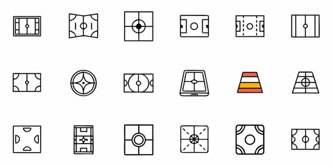 Collection of various sports fields and courts with different designs in a vector format illustration