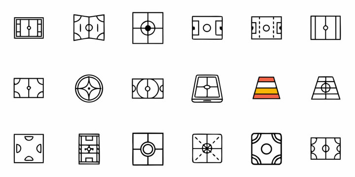 Collection of various sports fields and courts with different designs in a vector format illustration - Powered by Adobe