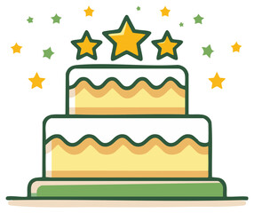 Festive Layered Cake with Stars Icon, Holiday Celebration