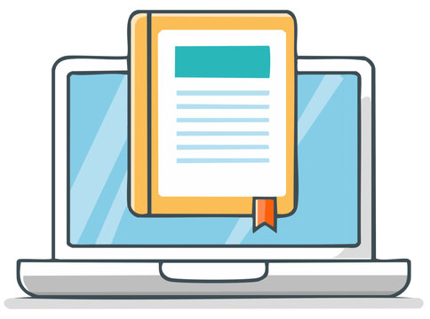 Online book on laptop screen for digital learning virtual education and internet study