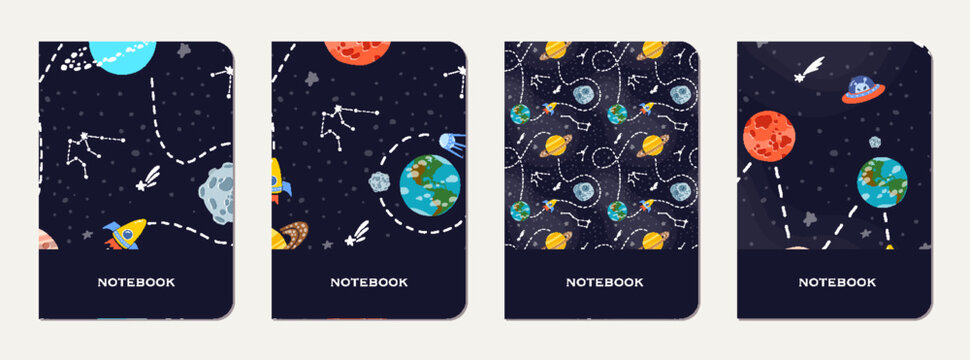 Exercise book cover with constellations and