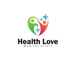health love logo creative design concept medical people plus clinic