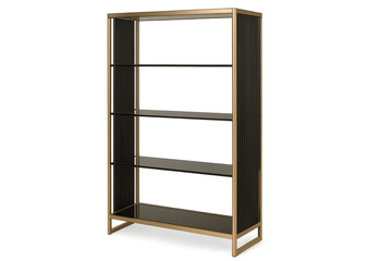 Elegant modern gold and black fluted bookshelf isolated on transparent background