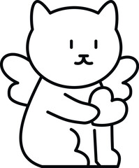 Little cupid cat with wings embracing a heart, symbolizing love and affection
