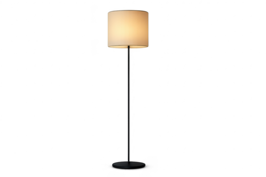 Elegant floor lamp with a warm glowing light, isolated on transparent background