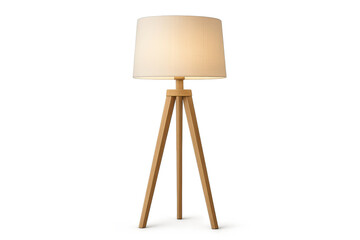 Elegant wooden tripod floor lamp, isolated on transparent background for easy use