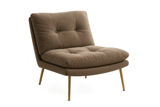 Stylish modern brown accent lounge chair isolated on transparent background