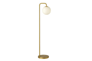 Modern golden floor lamp with globe shade isolated on transparent background.