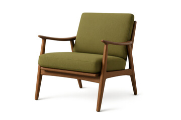 Fototapeta premium Green armchair with wood frame, isolated on transparent background.