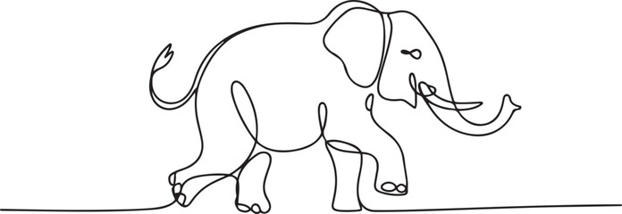Elephant walking and playing.one line  vector illustration  with out background