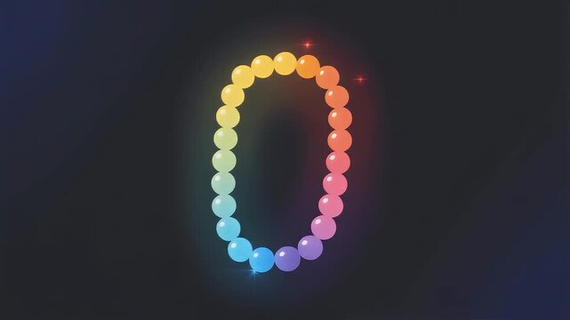 Rainbow Colored Zero A Digit Formed by Circular Beads with Multicolored Glow