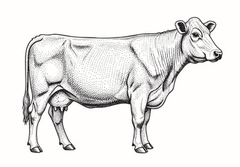 Farm cow hand drawn sketch illustration, Livestock