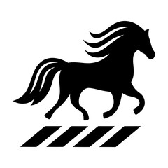 Majestic horse galloping forward silhouette with striped base