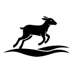 Jumping goat silhouette over wavy ground silhouette