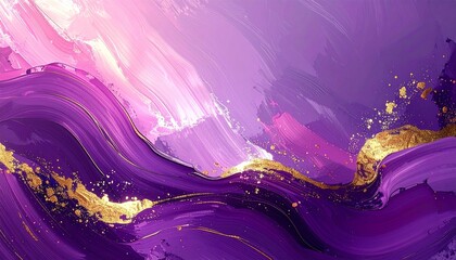 Luxury deep purple background with bold gold streaks and subtle soft pink highlights, abstract high-end design