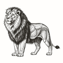 Vintage engraving isolated lion king set illustration ink sketch. Africa wild cat background animal silhouette art. Black and white hand drawn image