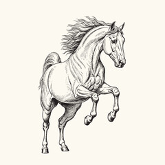 beautiful jumping horse doodle sketch
