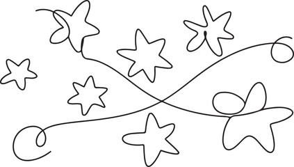 hand draw doodle stars illustration in continuous line arts style vector.one line  vector illustration  with out background
