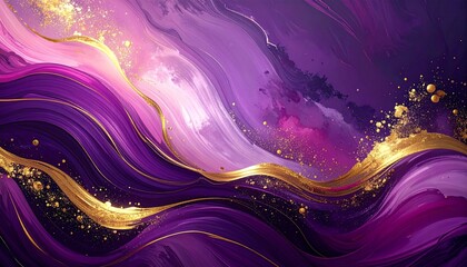 Luxury deep purple background with bold gold streaks and subtle soft pink highlights, abstract high-end design