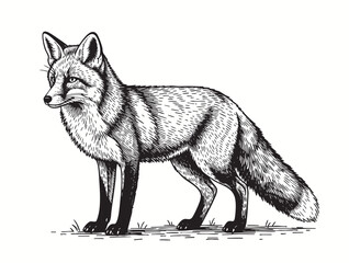 beautiful fox vintage sketch