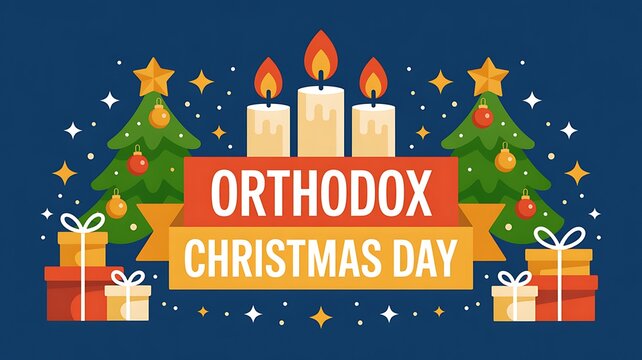 Orthodox christmas day celebration with candles and gifts