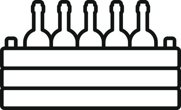 Six bottles standing in wooden box, ideal for illustrating concepts related to wine storage, transport, and delivery