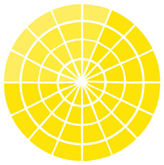 Yellow circular gradient radial grid pattern with concentric rings and dividing lines creating segments