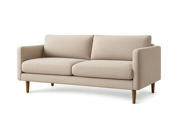 Modern beige sofa isolated on transparent background, elegant living room piece