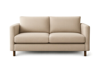 Elegant beige two-seater sofa isolated on transparent background, interior design