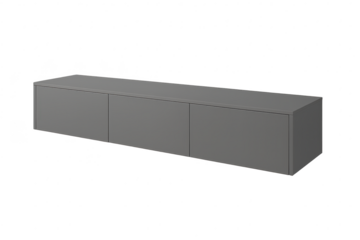 Modern gray TV console isolated on transparent background, minimalist design