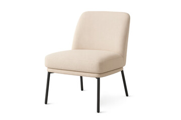 Elegant beige upholstered chair isolated on a transparent background, modern design