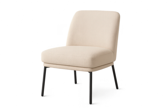 Elegant beige upholstered chair isolated on a transparent background, modern design