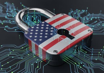 A padlock with the American flag design, symbolizing digital security and protection.