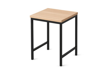 Modern stool with wooden top, isolated on transparent backdrop, clean design
