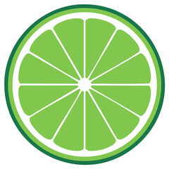 Vibrant Slice of Green Lime Fruit with White Segments and Dark Green Rind