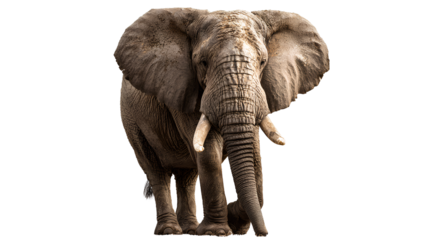 Elephant with large ears and ivory tusks with thick skin standing in wild nature wildlife animal