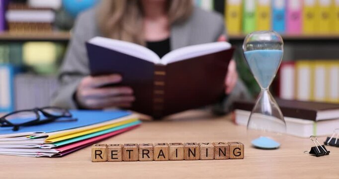 Learning and growing through retraining in a cozy study space filled with books and colorful notes