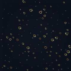 Gold hearts scattered on black background.