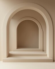 Fototapeta premium Minimalist neutral archway series with ascending steps creating a geometric